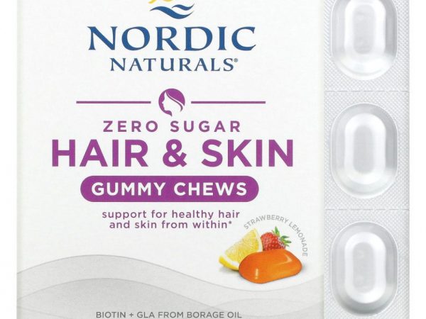 Nordic Naturals, Zero Sugar Hair & Skin Gummy Chews, Strawberry Lemonade, 27 Gummy Chews