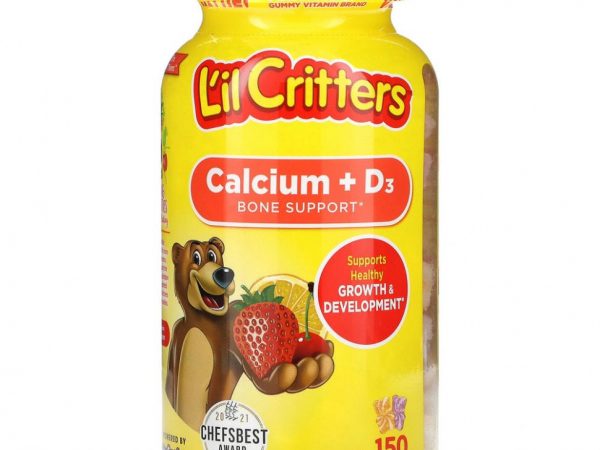 L'il Critters, кальций + D3, поддержка костей, со вкусом черной вишни, апельсина и клубники, 150 мармеладных мишек