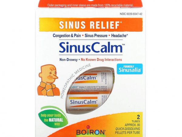 Boiron, SinusCalm Sinus Relief, 2 Tubes, Approx. 80 Quick-Dissolving Pallets Per Tube