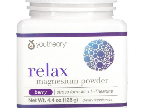 Youtheory, Relax, магниевый порошок, формула для снятия стресса + L-теанин, вкус ягод, 126 г (4,4 унции)
