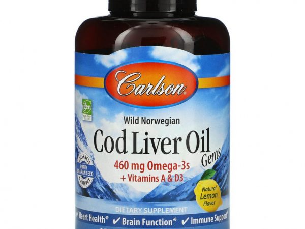 Carlson Labs, Wild Norwegian, капсулы с жиром печени трески, натуральный лимонный вкус, 460 мг, 150 мягких капсул