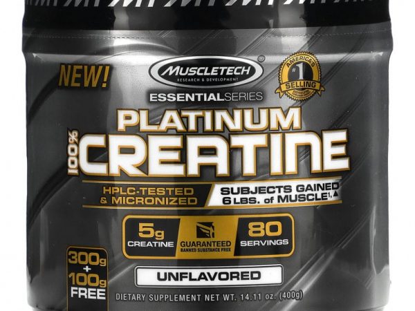Muscletech, Essential Series, Platinum 100%, креатин, без вкусовых добавок, 400 г (14,11 унции)