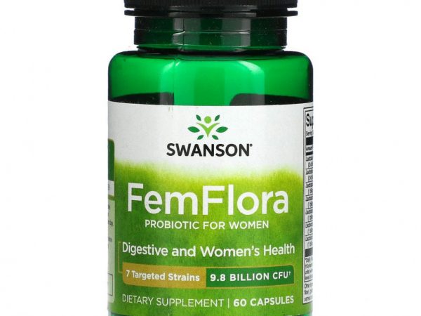 Swanson, FemFlora, пробиотик для женщин, 9,8 млрд КОЕ, 60 капсул