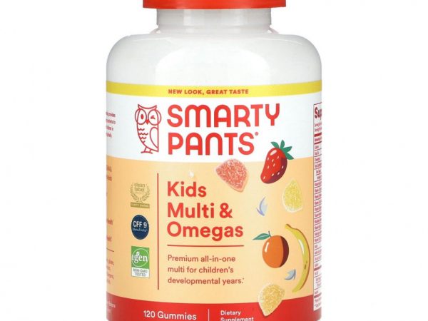SmartyPants, мультивитаминная добавка для детей с омега-3 кислотами, с клубничным, банановым, апельсиновым и лимонным вкусом, 120 жевательных таблеток