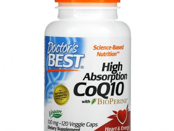 Doctor's Best, коэнзим Q10 с высокой степенью всасывания, с BioPerine, 100 мг, 120 вегетарианских капсул