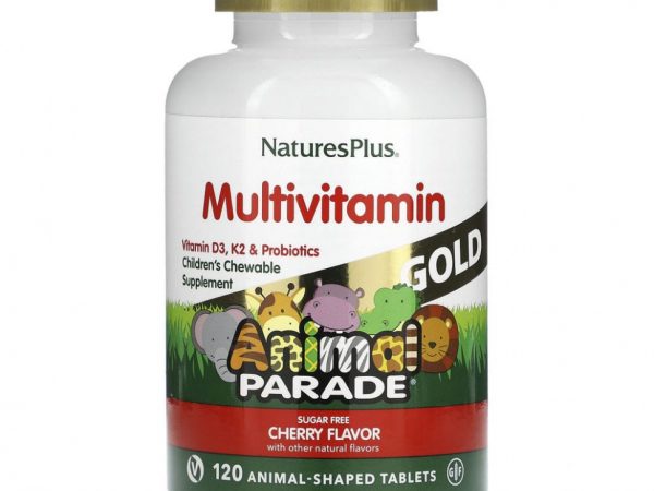 NaturesPlus, Source of Life, Animal Parade Gold, добавка для детей с мультивитаминами и микроэлементами, натуральный ароматизатор «Вишня», 120 таблеток в форме животных
