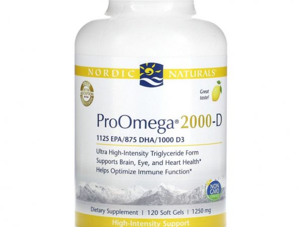 Nordic Naturals, ProOmega 2000-D, со вкусом лимона, 1250 мг, 120 мягких желатиновых капсул