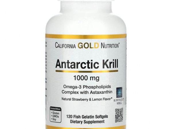 California Gold Nutrition, RIMFROST, масло антарктического криля, с астаксантином, со вкусом натуральной клубники и лимона, 1000 мг, 120 капсул из рыбьего желатина