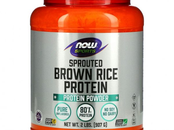 NOW Foods, Sports, протеиновый порошок из проростков коричневого риса, чистый без ароматизаторов, 907 г (2 фунта)