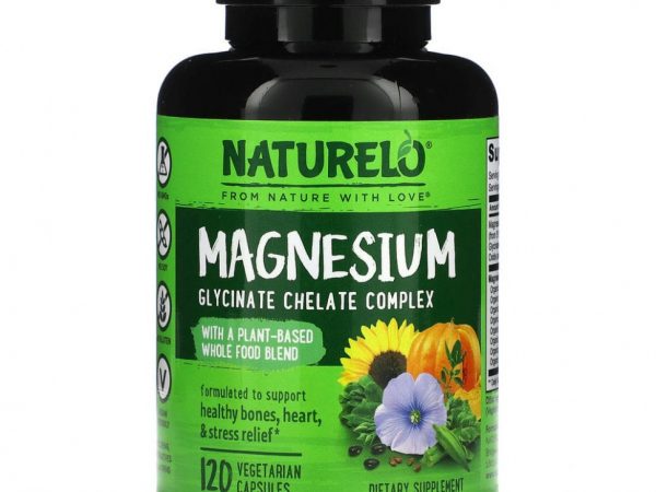 NATURELO, хелат глицината магния, 200 мг, 120 вегетарианских капсул