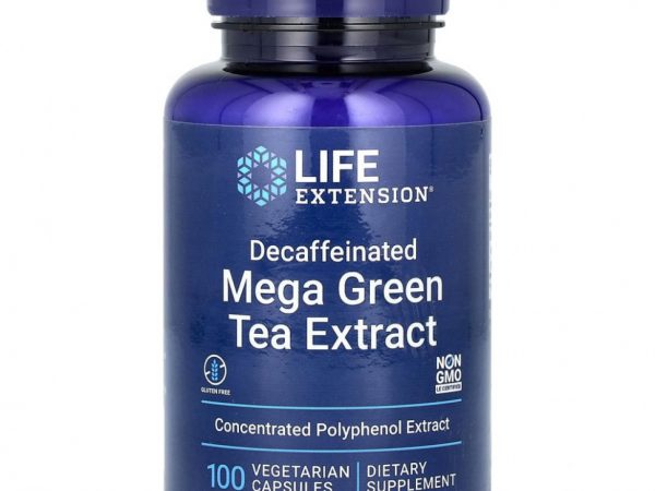 Life Extension, мегаэкстракт зеленого чая, без кофеина, 100 вегетарианских капсул