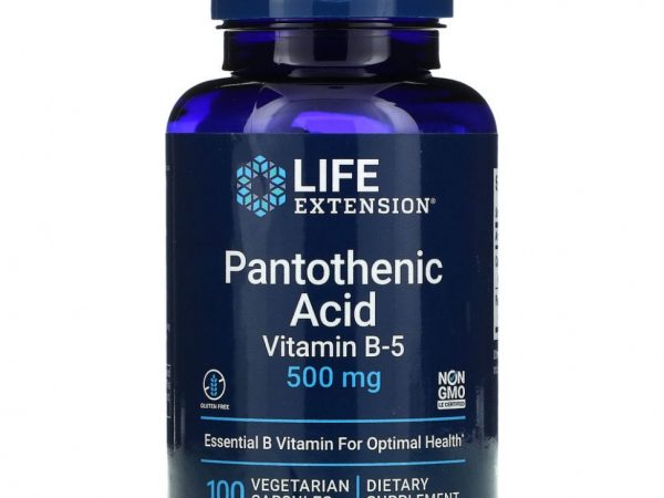 Life Extension, пантотеновая кислота (витамин B5), 500 мг, 100 вегетарианских капсул
