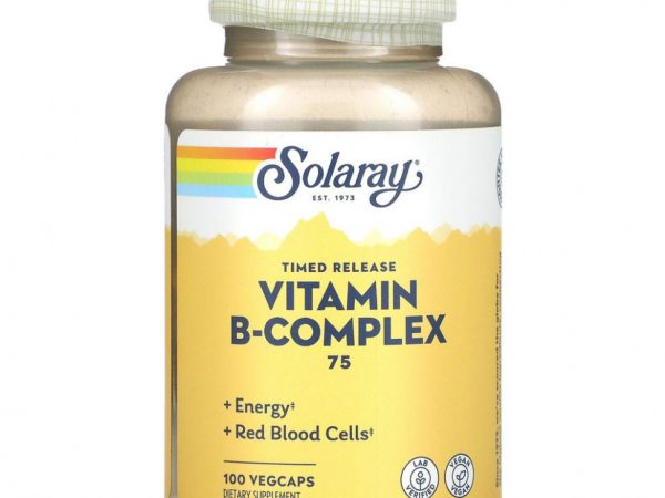 Solaray, B-Complex 75, комплекс с витаминами группы B медленного высвобождения, 100 вегетарианских капсул
