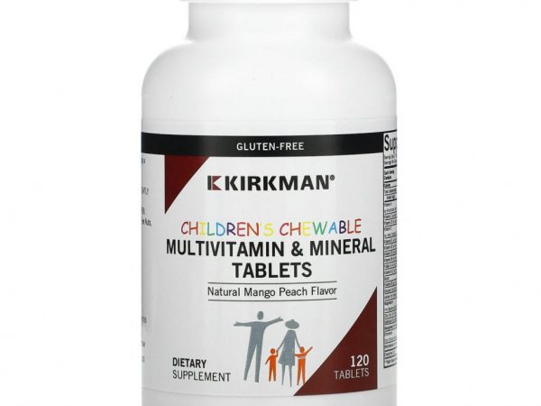 Kirkman Labs, мультивитамины и минералы для детей в жевательных таблетках, натуральный вкус манго и персика, 120 таблеток