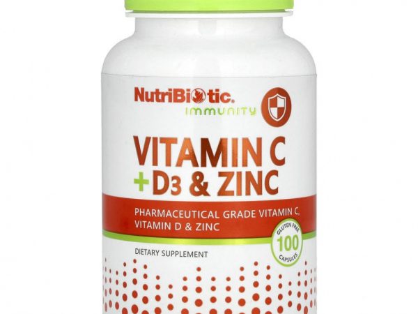 NutriBiotic, Immunity, витамины C + D3 и цинк, 100 капсул