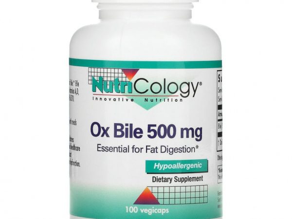 Nutricology, бычья желчь, 500 мг, 100 растительных капсул