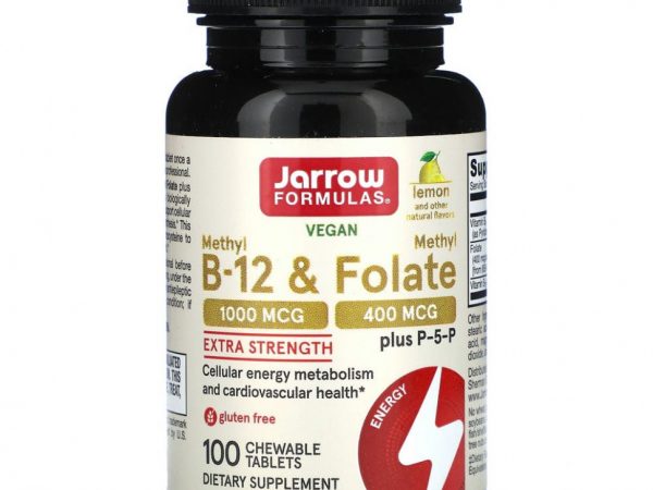 Jarrow Formulas, Метил B-12 и метилфолат, лимон, 100 жевательных таблеток