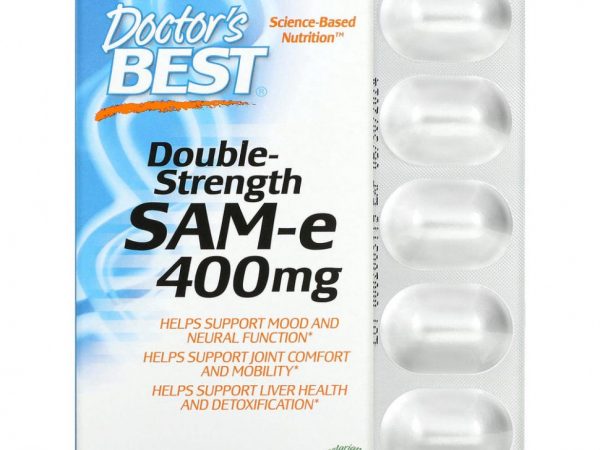 Doctor's Best, SAM-e, Double Strength, 400 мг, 60 таблетки, покрытые желудочно-резистентной оболочкой
