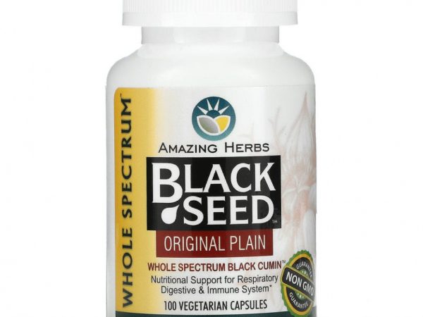 Amazing Herbs, Black Seed, Original Plain, 100 вегетарианских капсул