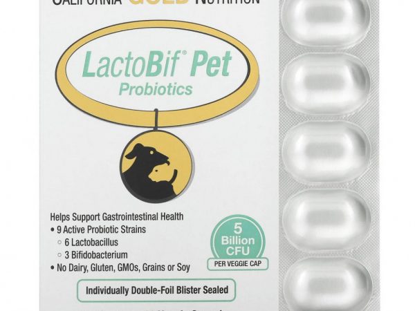 California Gold Nutrition, пробиотики LactoBif Pet, 5 млрд КОЕ, 60 растительных капсул