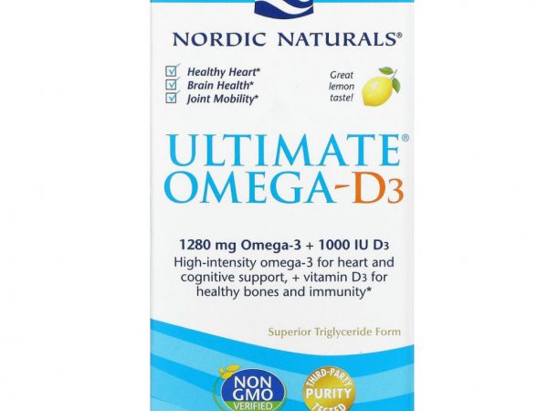 Nordic Naturals, Ultimate Омега-D3, со вкусом лимона, 1000 мг, 120 капсул