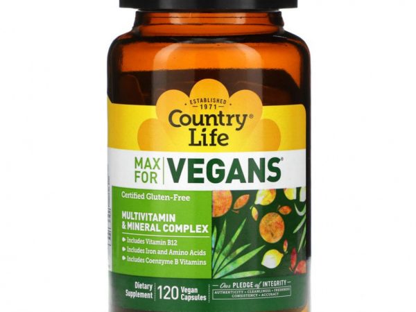 Country Life, Max for Vegans, комплекс мультивитаминов и минералов, 120 веганских капсул