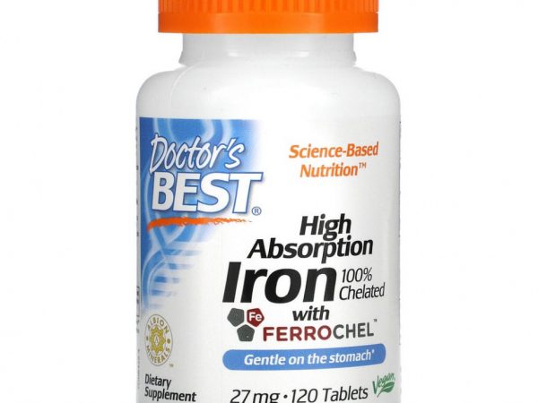 Doctor's Best, легкоусвояемое железо с Ferrochel, 27 мг, 120 таблеток