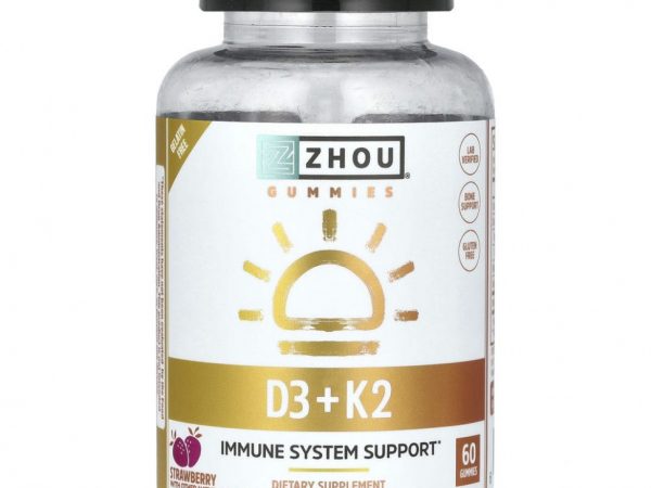 Zhou Nutrition, K2 + D3, клубника, 60 жевательных таблеток