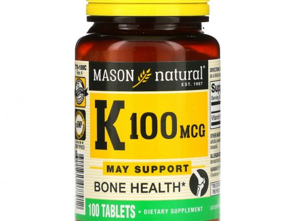 Mason Natural, витамин К, 100 мкг, 100 таблеток