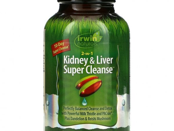 Irwin Naturals, 2 in 1 Kidney & Liver Super Cleanse, 60 желатиновых капсул