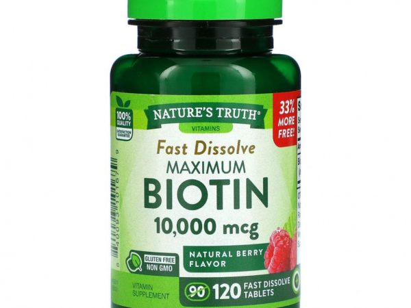 Nature's Truth, Maximum Biotin, Натуральные ягоды, 10000 мкг, 120 быстро растворяющихся таблеток