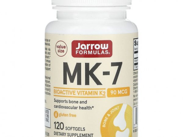 Jarrow Formulas, MK-7, витамин K2 в форме MK-7, 90 мкг, 120 мягких таблеток