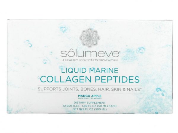 Solumeve, Ageless Beauty, жидкий морской коллаген с глюкозамином, поддержка суставов и соединительной ткани, со вкусом манго и яблока, 10 флаконов по 50 мл (1,69 жидк. унции)