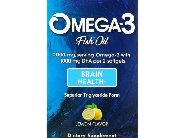 Bluebonnet Nutrition, омега-3 из рыбьего жира, здоровье мозга, лимонный вкус, 120 капсул