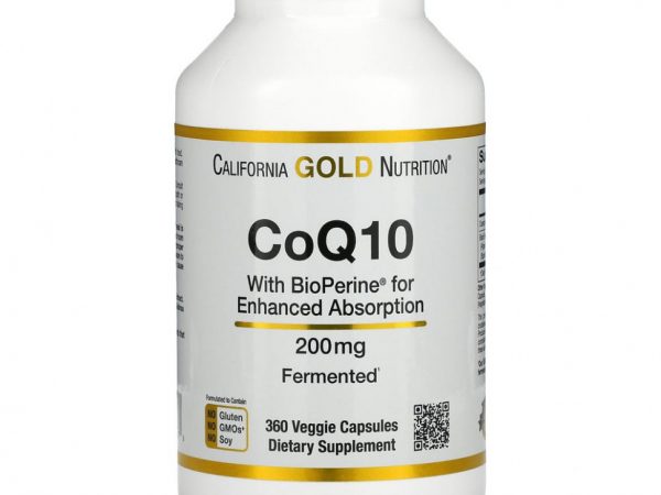 California Gold Nutrition, коэнзим Q10 USP с экстрактом BioPerine, 200 мг, 360 вегетарианских капсул