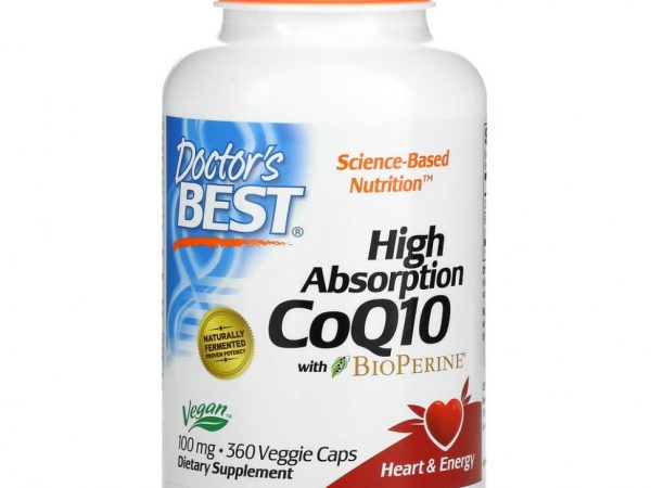 Doctor's Best, коэнзим Q10 с высокой степенью всасывания, с BioPerine, 100 мг, 360 вегетарианских капсул