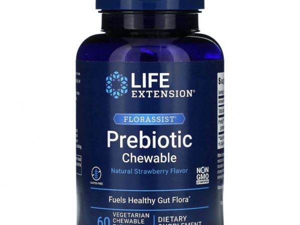 Life Extension, FLORASSIST Prebiotic Chewable, с натуральным клубничным вкусом, 60 жевательных таблеток