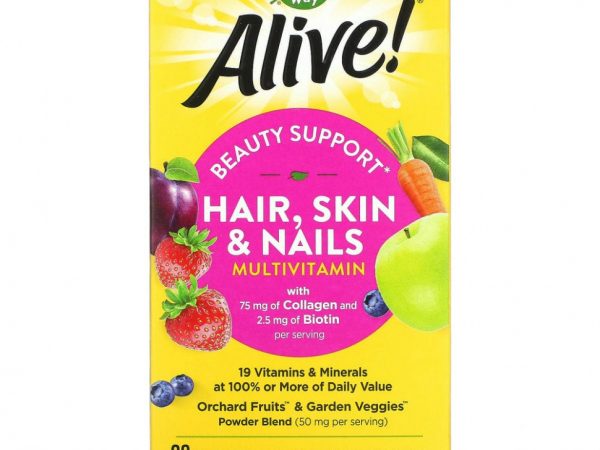Nature's Way, Alive! мультивитамины для волос, кожи и ногтей, со вкусом клубники, 60 капсул