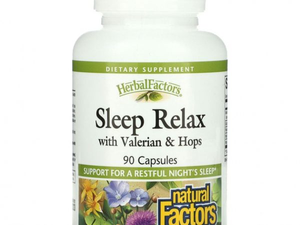 Natural Factors, Sleep Relax, с валерианой и хмелем, 90 капсул