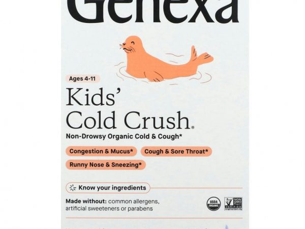 Genexa, Children's Cold Crush, Cold & Cough, Ages 3+, Organic Acai Berry, 60 Chewable Tablets