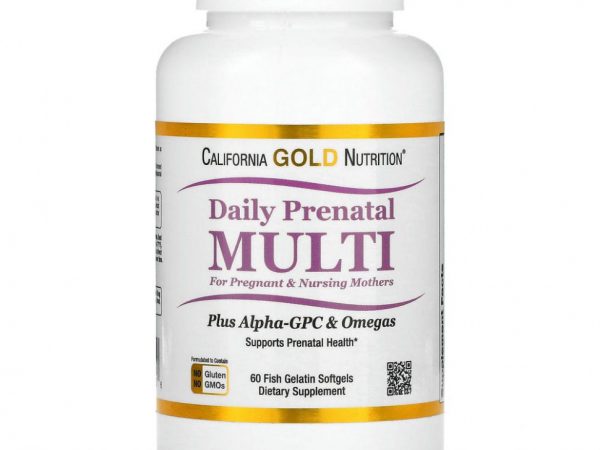 California Gold Nutrition, ежедневный пренатальный мультивитаминный комплекс для беременных и кормящих женщин, 60 мягких таблеток из рыбьего желатина