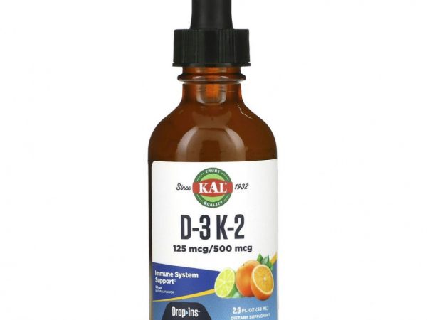KAL, Витамины D3 и К2 в каплях, с натуральным цитрусовым вкусом, 59 мл (2 жидк. унции)