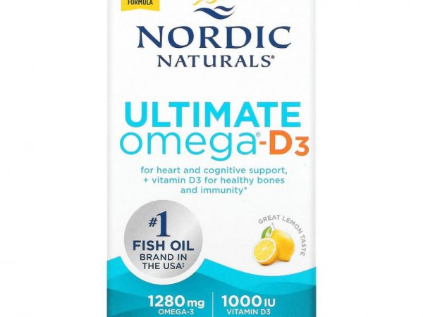 Nordic Naturals, Омега-D3 Ultimate, лимон, 1000 мг, 60 гелевых капсул