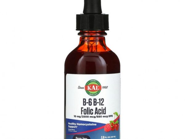 KAL, фолиевая кислота B6 и B12, со вкусом натуральных ягод, 59 мл (2 жидк. унции)