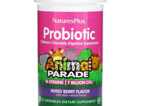 NaturesPlus, Пробиотик, детская жевательная пищеварительная добавка, ягодное ассорти, 30 жевательных таблеток