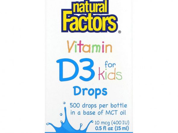 Natural Factors, витамин D3 в каплях для детей, без ароматизаторов, 10 мкг (400 МЕ), 15 мл (0,5 жидк. унции)