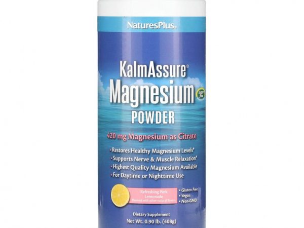 NaturesPlus, Kalmassure, магний в порошке, со вкусом освежающего розового лимонада, 400 мг, 408 г (0,90 фунта)