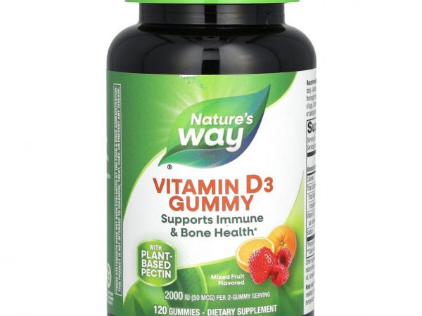 Nature's Way, жевательные таблетки с витамином D3, со вкусом фруктового ассорти, 50 мкг (2000 МЕ), 120 жевательных таблеток