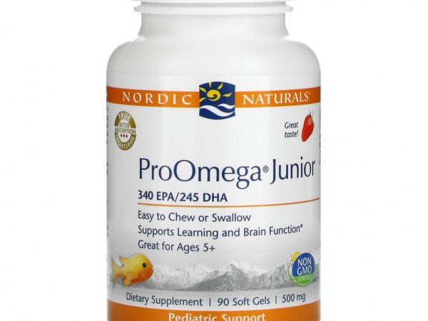 Nordic Naturals, ProOmega Junior, клубничный вкус, 340 мг, 90 мягких таблеток