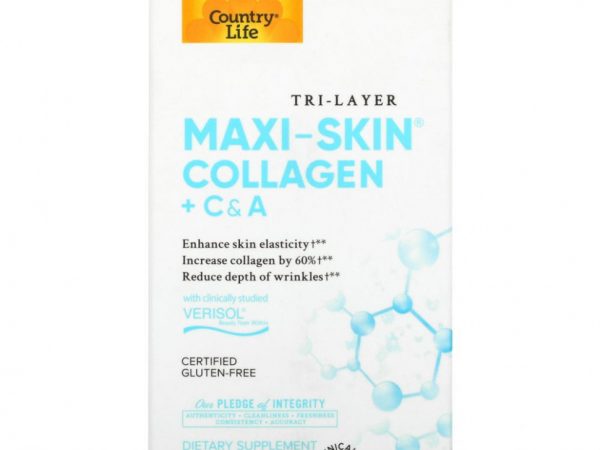 Country Life, Tri Layer Maxi-Skin Collagen, коллаген с витаминами C и A, 90 таблеток